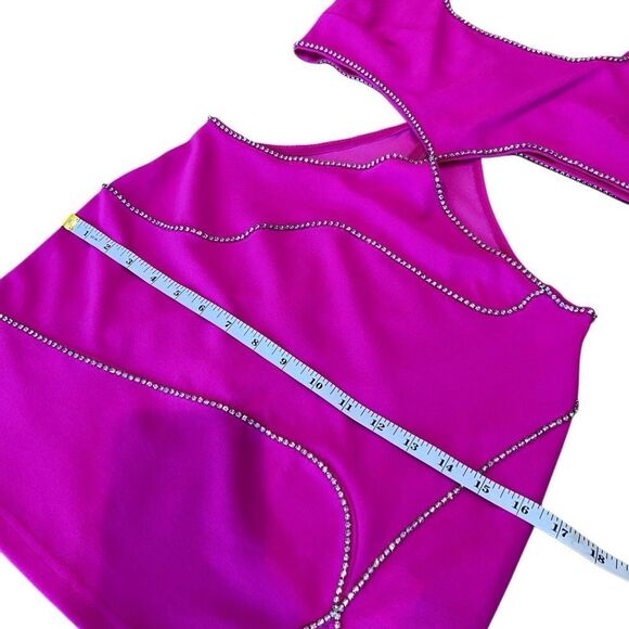 SHEIN BAE Cut Out Rhinestone Trim Split Hem Bodycon Dress Size 2 - Picture 11 of 13